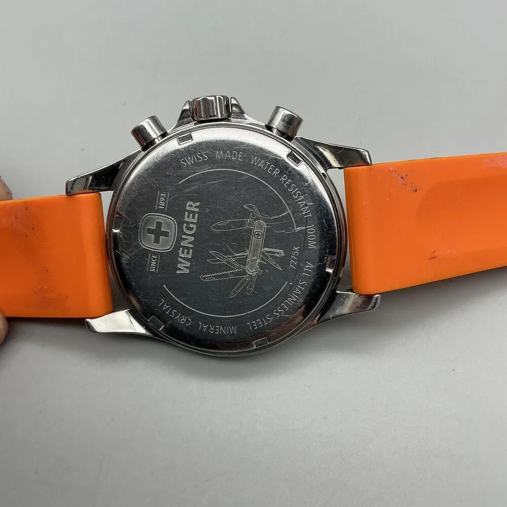 Wenger Terragraph Dual-Time Alarm Model 72750 Watch 39mm Orange Chronograph